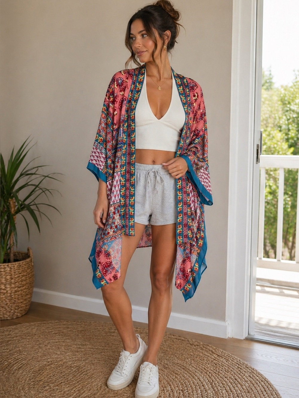 Umgee Scarf Print, Patchwork Kimono M/L Like New Condition Festival, Beach